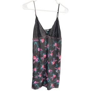 INC Womens Sheer Black Babydoll Dress Size L Lace Floral Mesh Fairy Whimsigoth